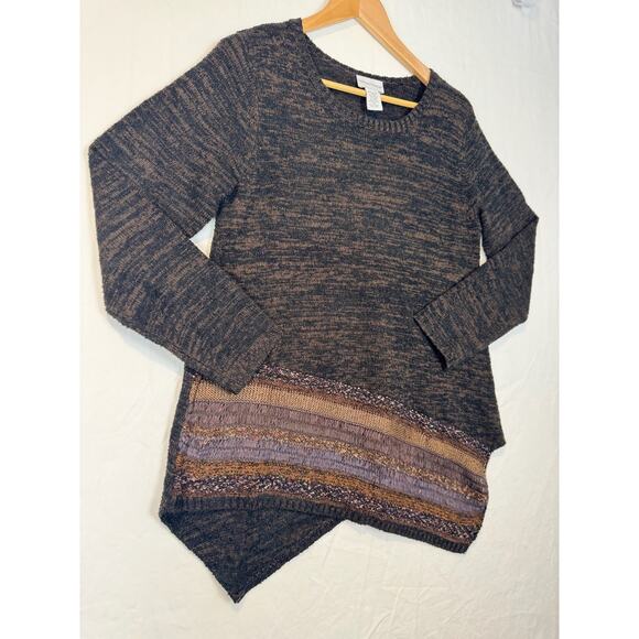 Soft Surroundings Women Petite M Asymmetric Wool‎ Blend Long Brown Sweater Tunic - Picture 3 of 6